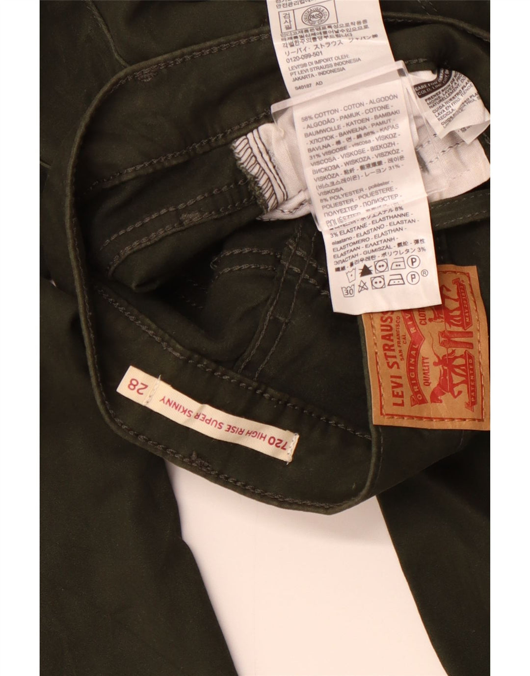 LEVI'S ženske 720 super uske ležerne hlače visokog struka W28 L30 Kaki