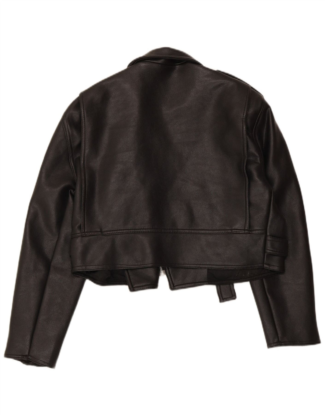 VINTAGE ženska prevelika crop kožna biciklistička jakna UK 10 Mala crna