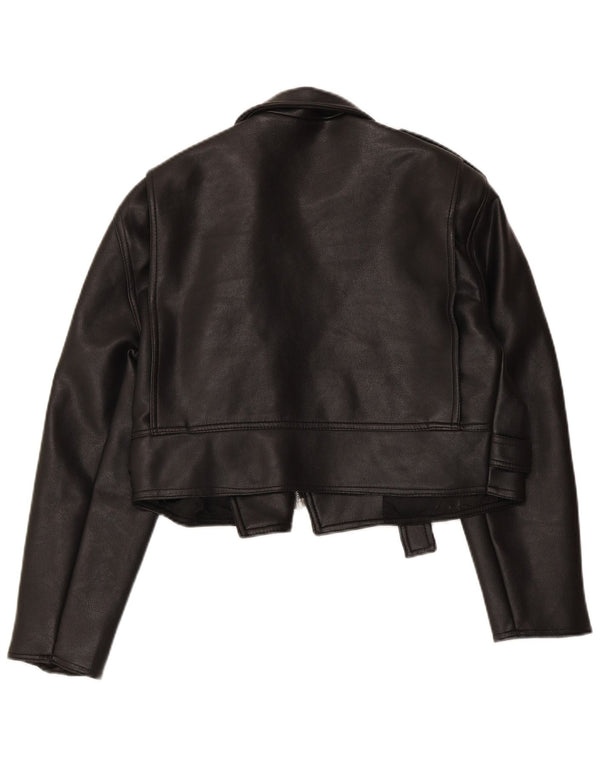 VINTAGE ženska prevelika crop kožna biciklistička jakna UK 10 Mala crna