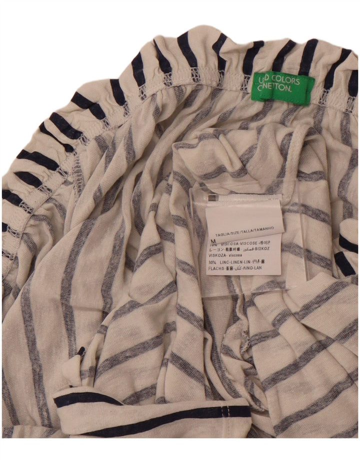 BENETTON Ženska majica s otvorenim ramenima 3/4 rukava UK 14 srednje bijele pruge