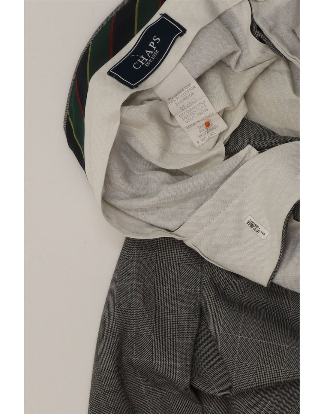 CHAPS Muške hlače ravnog odijela W38 L32 Sivi karirani pamuk