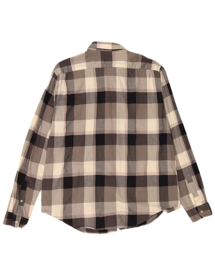 Lacoste muška flanelska košulja standardnog kroja, veličina 44 XL, sivi karirani pamuk