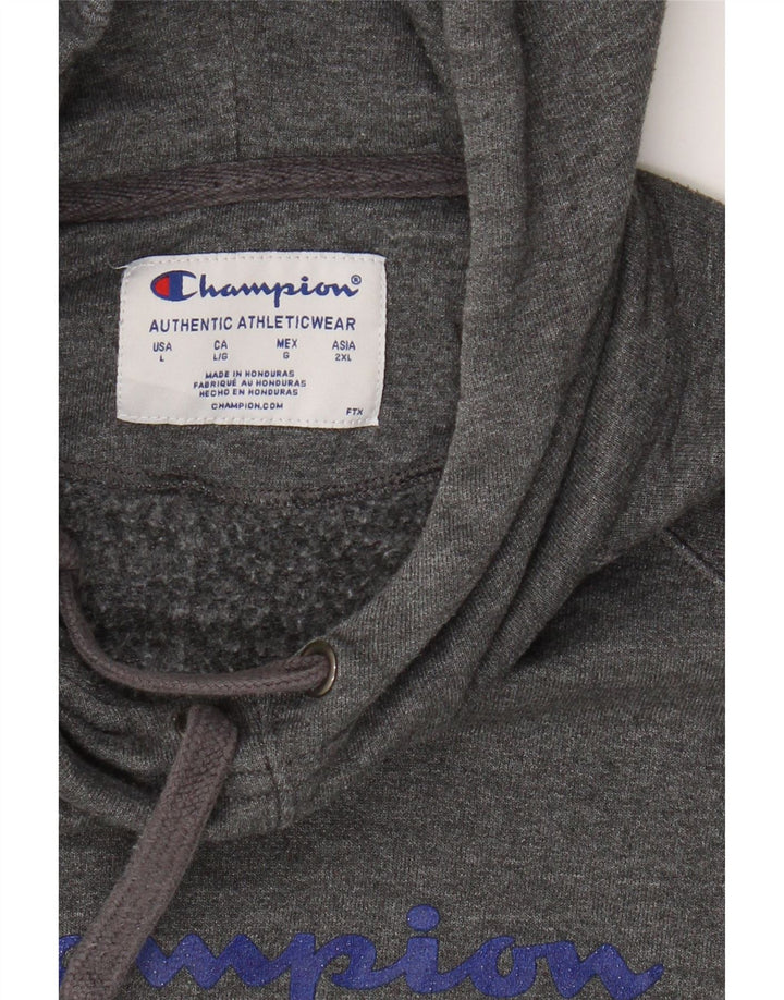 CHAMPION Womens Graphic Hoodie Jumper UK 16 Large Grey Polyester Vintage Champion and Second-Hand Champion from Messina Hembry 