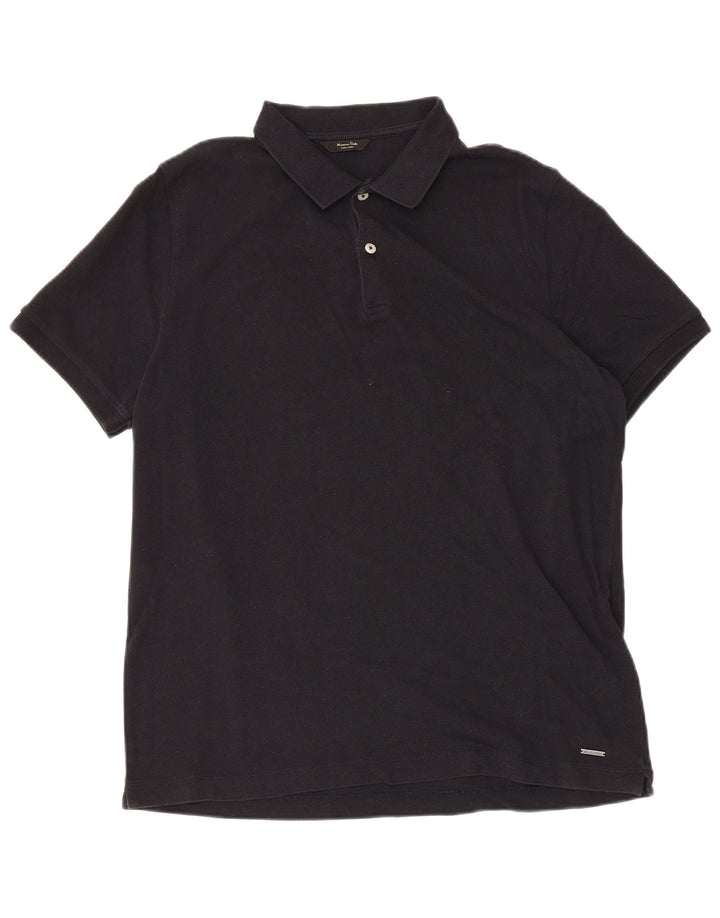 MASSIMO DUTTI Mens Polo Shirt Large Navy Blue Cotton