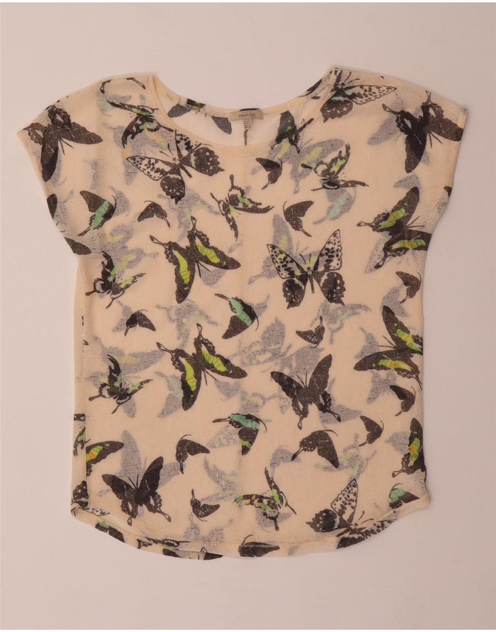 ZARA Womens Trafaluc Abstract Pattern T-Shirt Top UK 14 Medium Beige