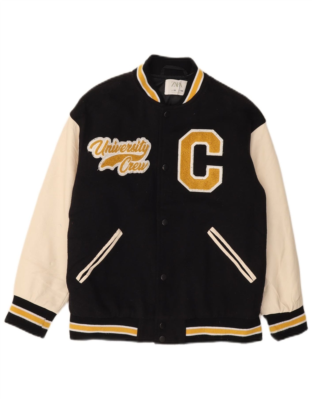 ZARA Boys Graphic Varsity Jacket 9-10 Years Black Colourblock Polyester