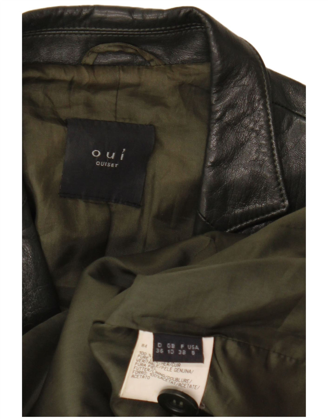 Oui ženska kožna jakna sa 3 gumba UK 10 mala kaki kožna