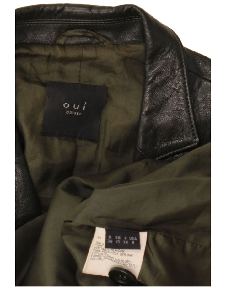 Oui ženska kožna jakna sa 3 gumba UK 10 mala kaki kožna