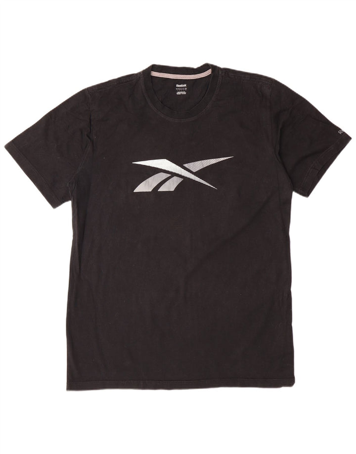 REEBOK Mens Graphic T-Shirt Top Large Black Cotton