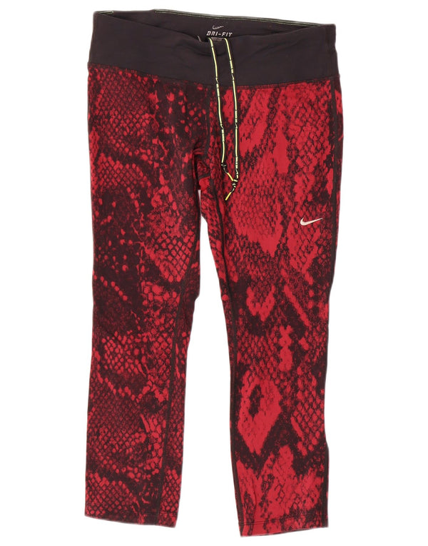 Nike Ženske Dri Fit Crop Leggings UK 14 Srednje crvene Najlon sa životinjskim printom