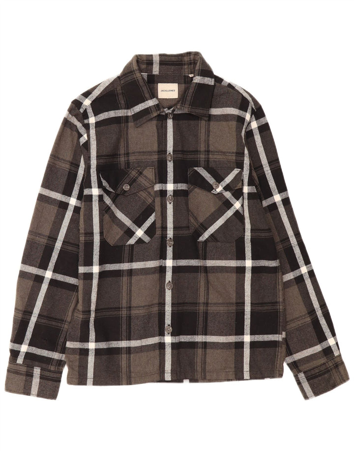 Jack & Jones muška flanelska košulja mala siva karirana pamuk