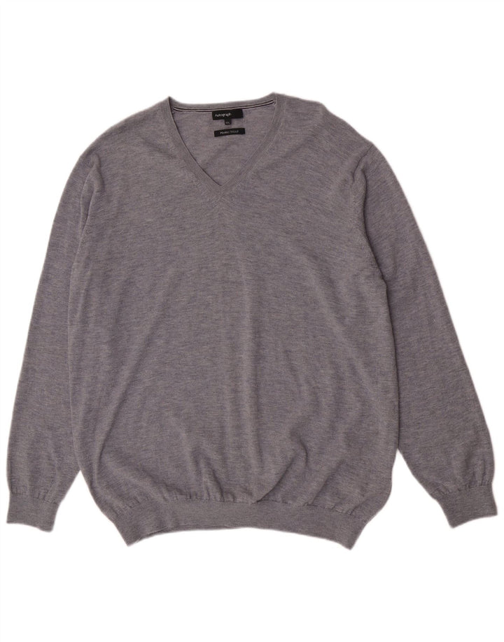 Marks & Spencer muški džemper s V-izrezom 2XL sivi vuneni autograph