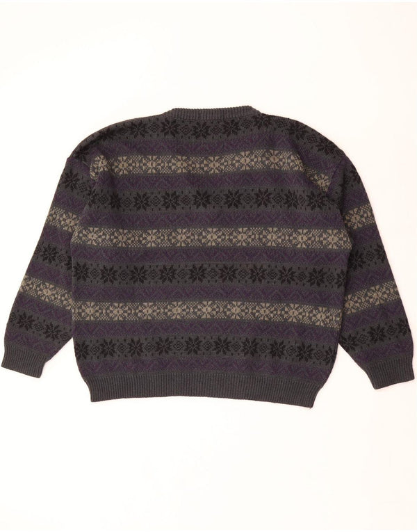 GALA Ženski veliki džemper s V-izrezom UK 16 Large Purple Fair Isle