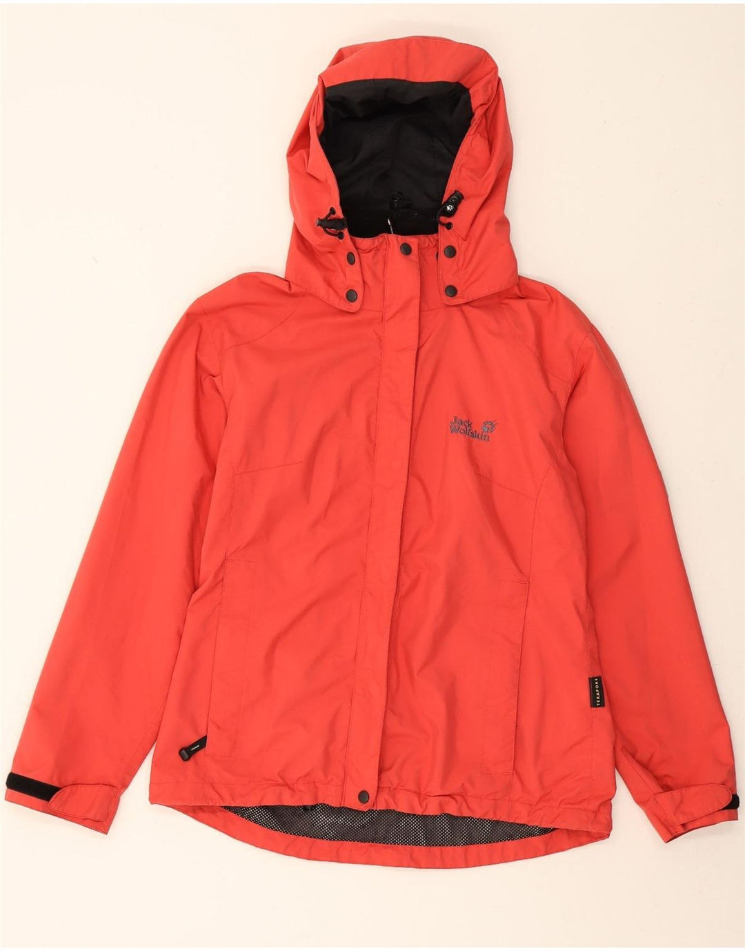 JACK WOLFSKIN Womens Hooded Rain Jacket UK 12 Medium Red Polyester Vintage Jack Wolfskin and Second-Hand Jack Wolfskin from Messina Hembry 