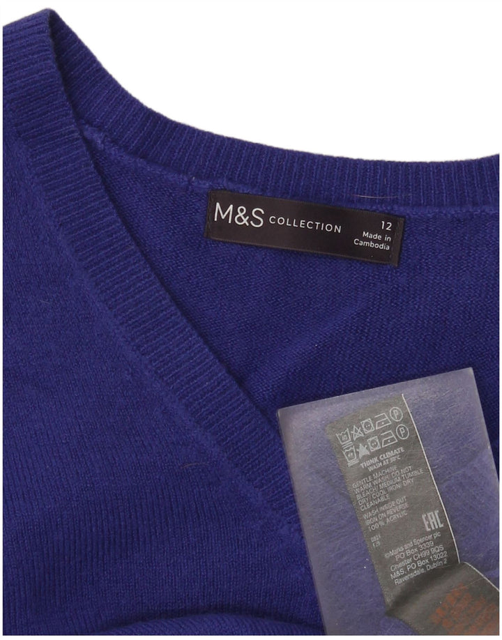 Marks & Spencer ženski džemper s V-izrezom UK 12 srednje plavi akril