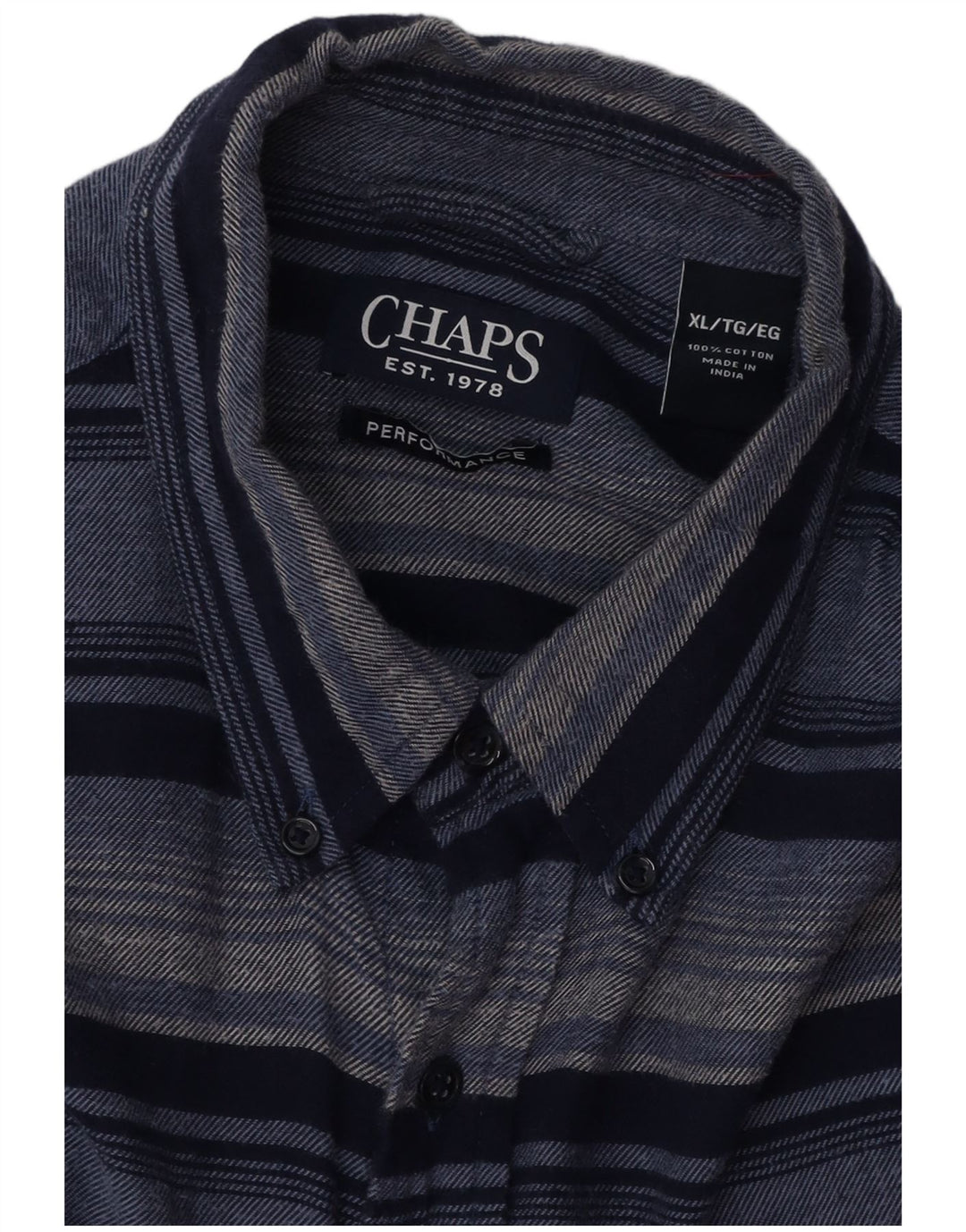 CHAPS Mens Flannel Shirt XL Navy Blue Striped Cotton