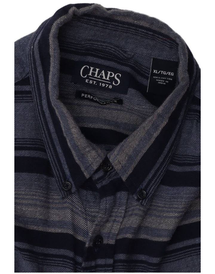 CHAPS Mens Flannel Shirt XL Navy Blue Striped Cotton
