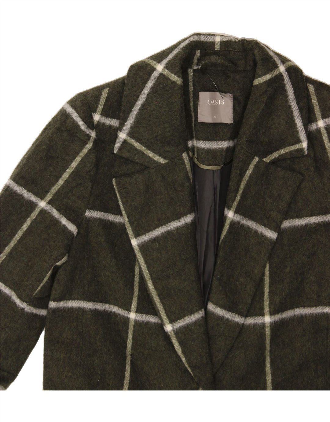 OASIS Womens Overcoat UK 6 XS Khaki Check Acrylic Vintage Oasis and Second-Hand Oasis from Messina Hembry 