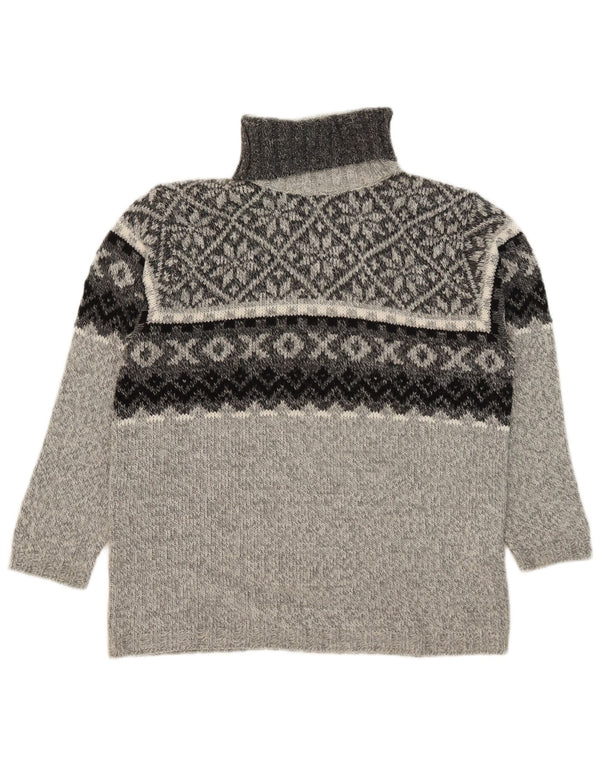 Vintage ženski pulover s rol izrezom UK 14 Srednje sivi Fair Isle akril