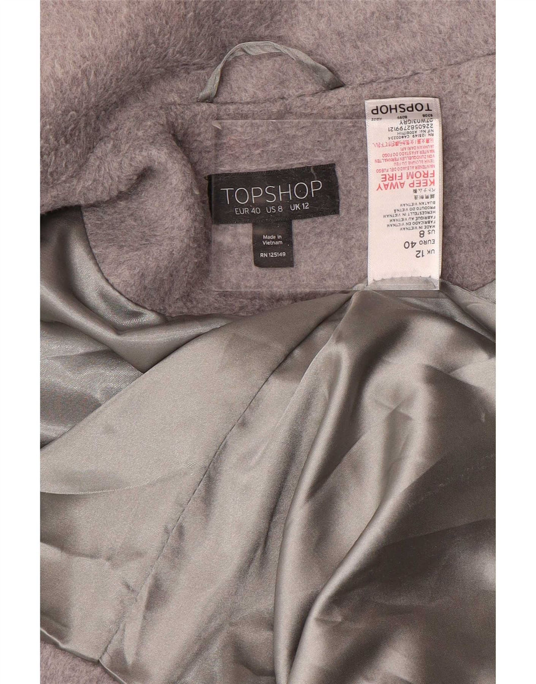 Topshop ženski preveliki kaput UK 12 srednje sivi poliester