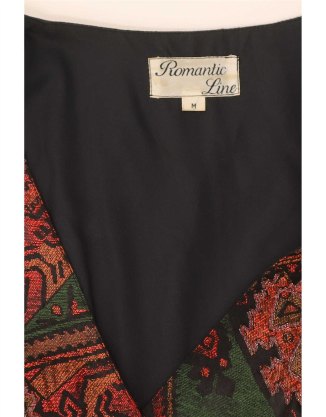 Vintage ženski prsluk UK 12 srednje raznobojni patchwork poliester