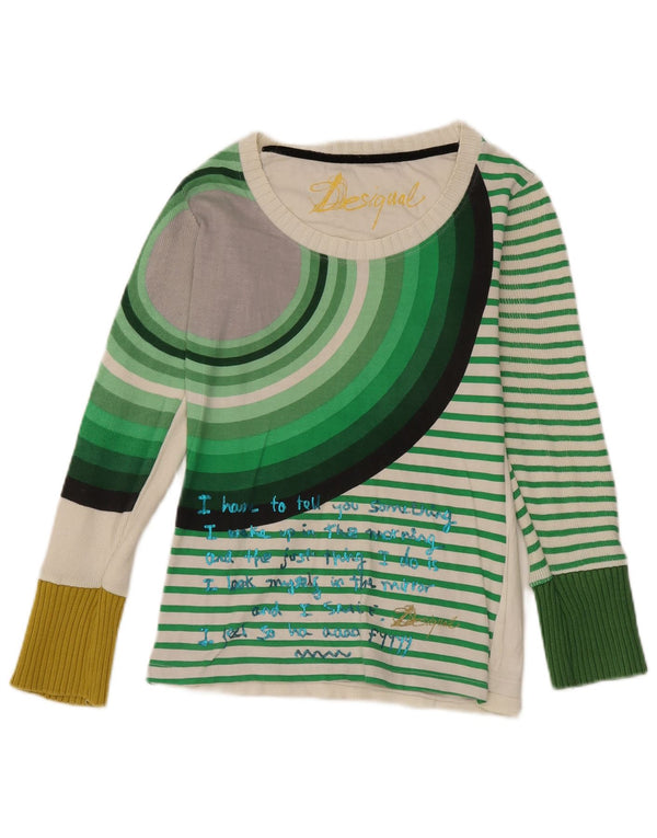 Desigual ženska majica s grafičkim motivima dugih rukava UK 12 srednje bijele pruge