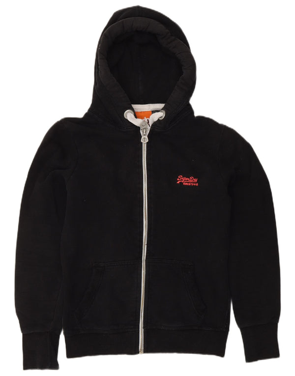 SUPERDRY ženski pulover s kapuljačom na patentni zatvarač UK 12 Srednje crni pamuk