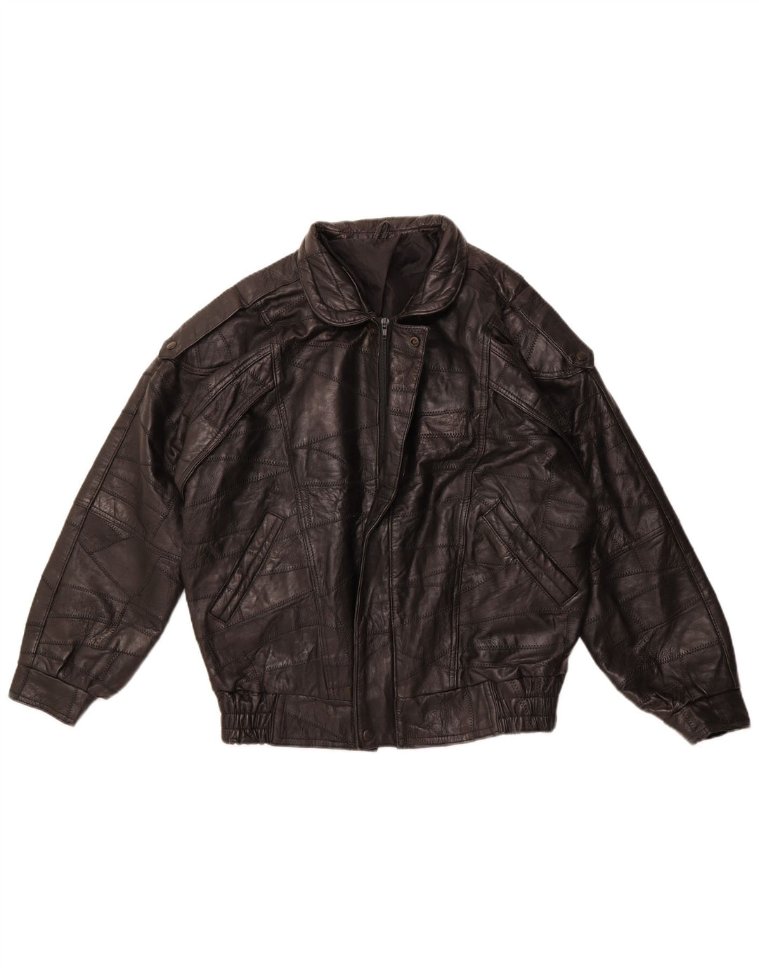 VINTAGE muška vojna široka kožna jakna UK 36 Mala crna patchwork