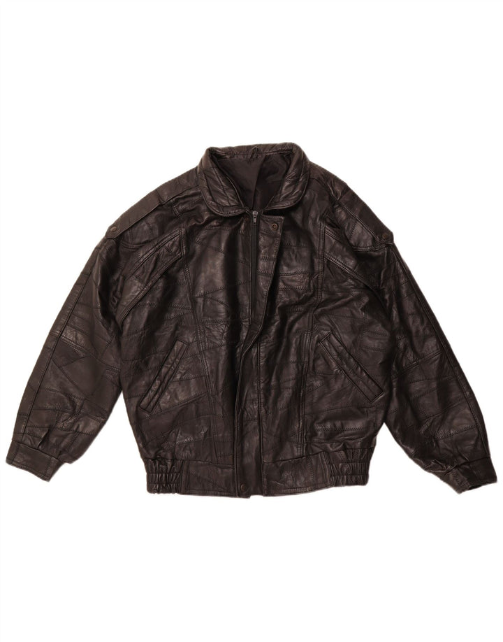 VINTAGE muška vojna široka kožna jakna UK 36 Mala crna patchwork