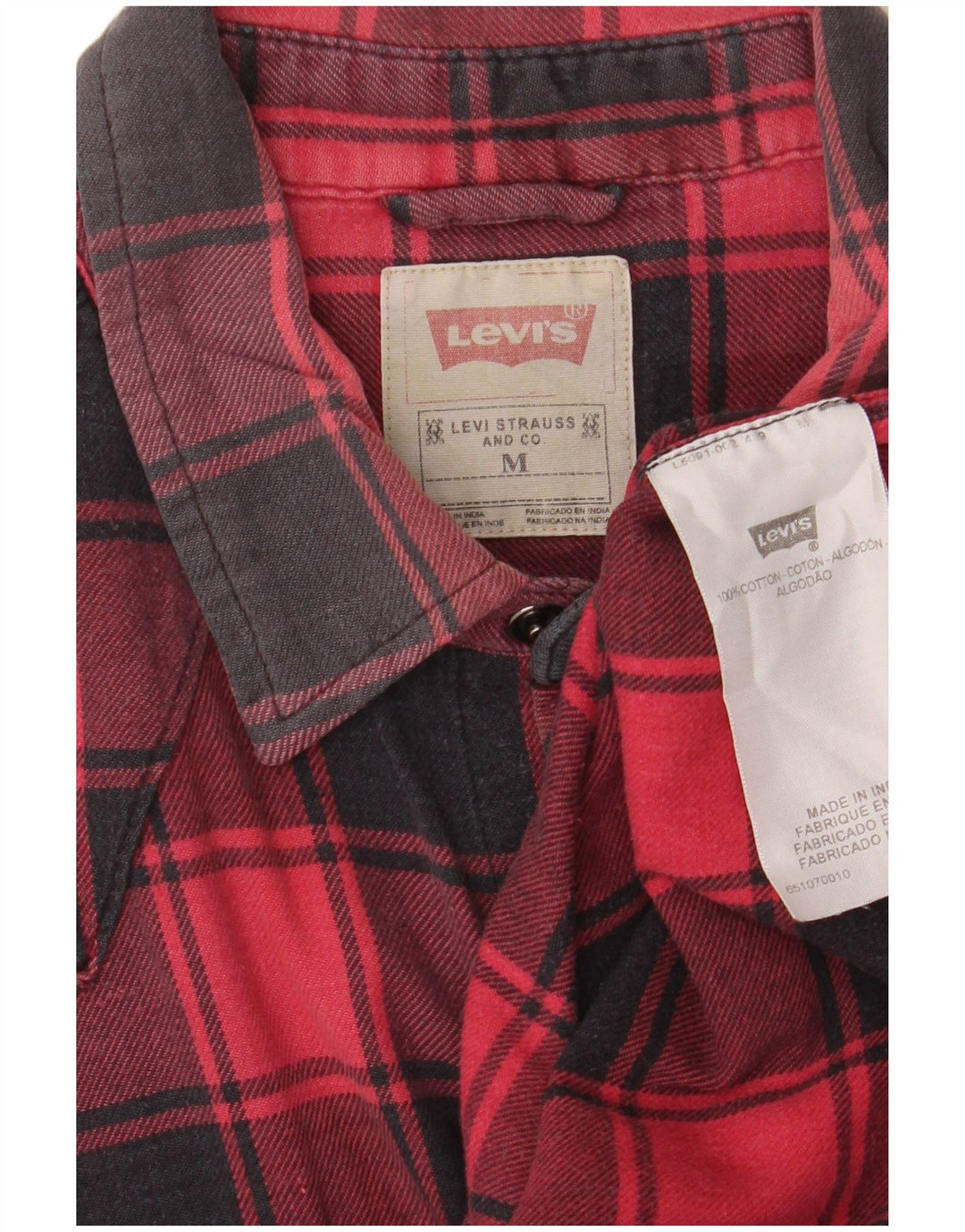 LEVI'S muška flanelska košulja, srednji crveni karirani pamuk