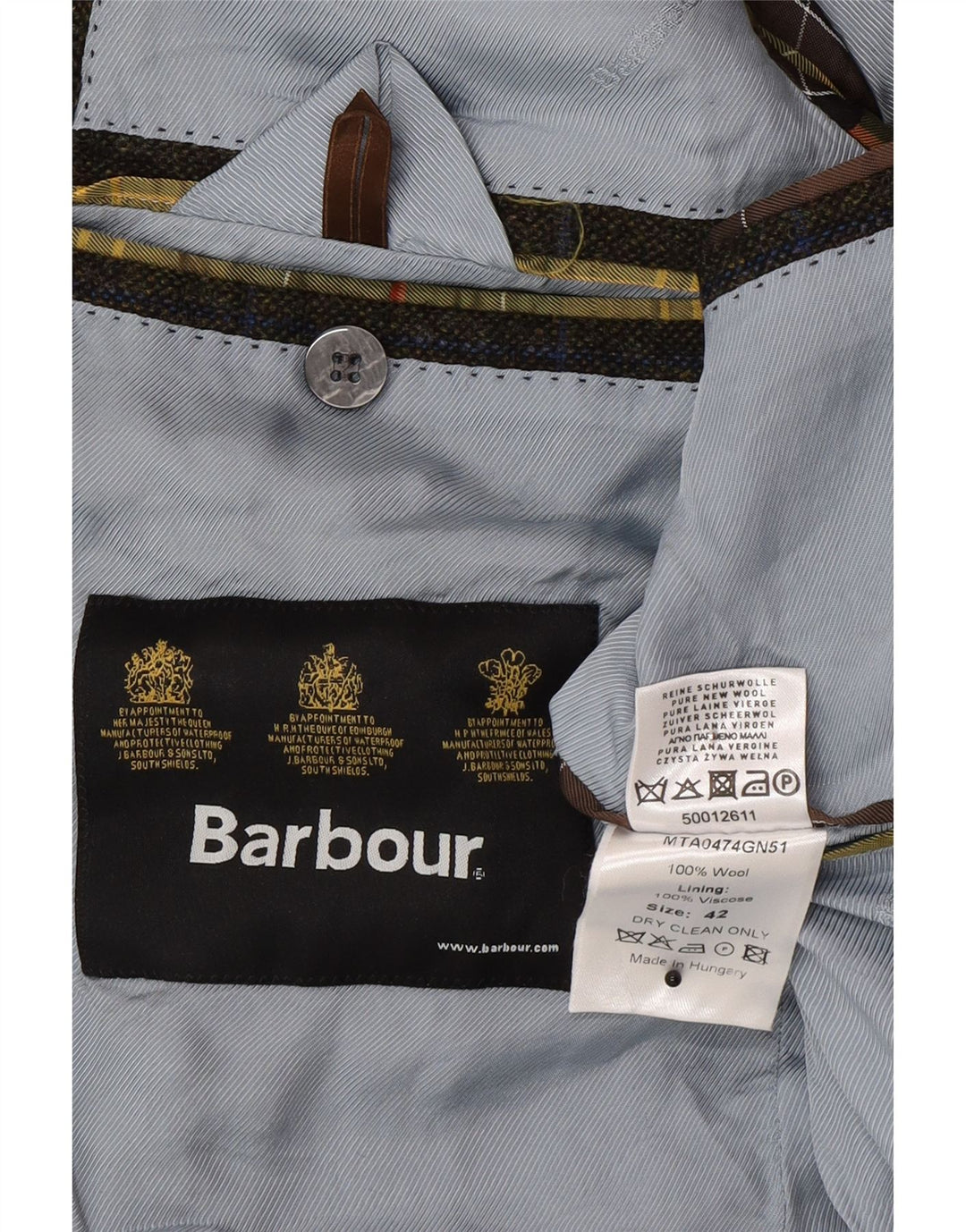 Barbour muška jakna sa 2 gumba, UK 42, velika karirana vuna kaki boje