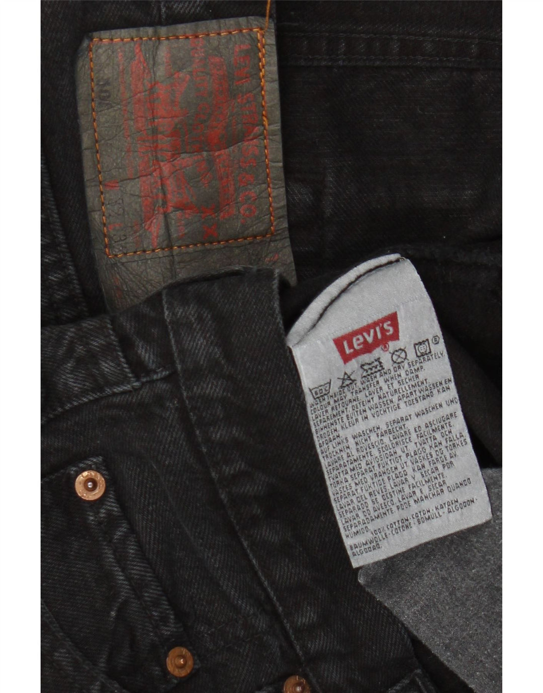 LEVI'S Mens 501 Straight Jeans W32 L32 Black Cotton