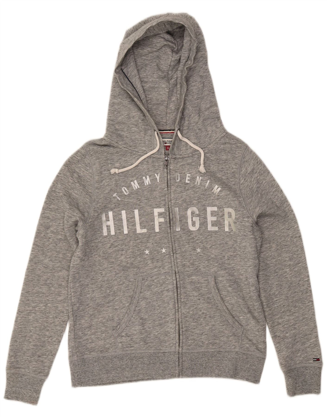 TOMMY HILFIGER Ženski preveliki pulover s kapuljačom s patentnim zatvaračem UK 10 Small Gray