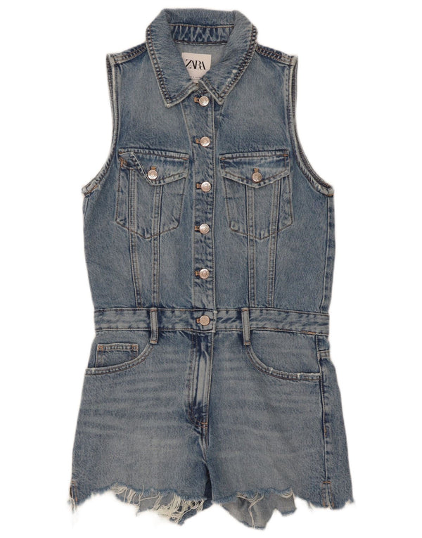 Zara ženski traper kombinezon bez rukava UK 10 Small Blue Cotton