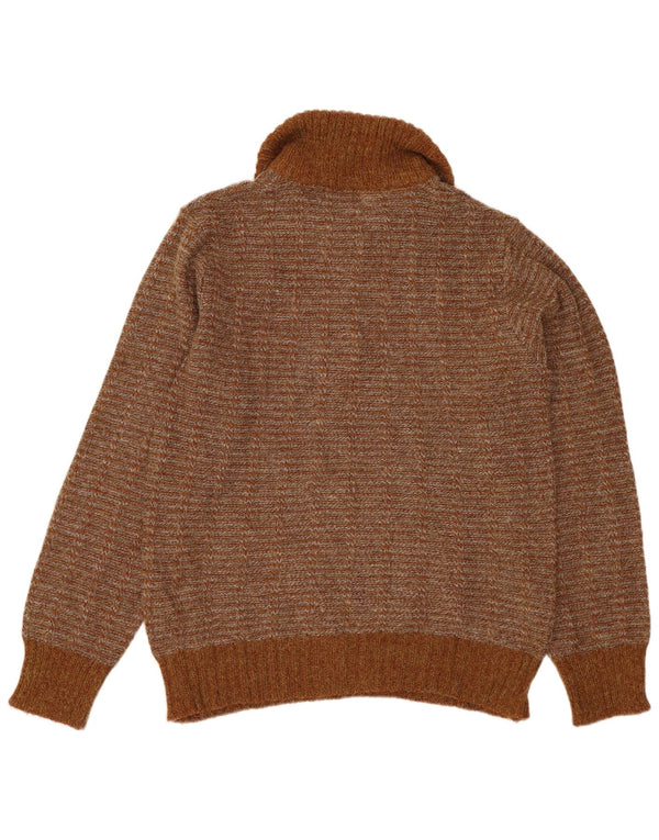 VINTAGE muški pulover s polo ovratnikom IT 50 Srednje smeđi prugasti akril