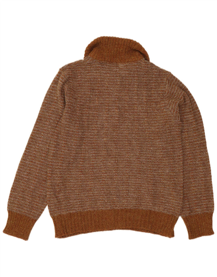 VINTAGE muški pulover s polo ovratnikom IT 50 Srednje smeđi prugasti akril