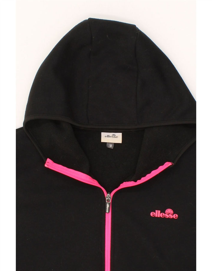 ELLESSE Womens Zip Hoodie Sweater UK 14 Medium Black Polyester Vintage Ellesse and Second-Hand Ellesse from Messina Hembry 