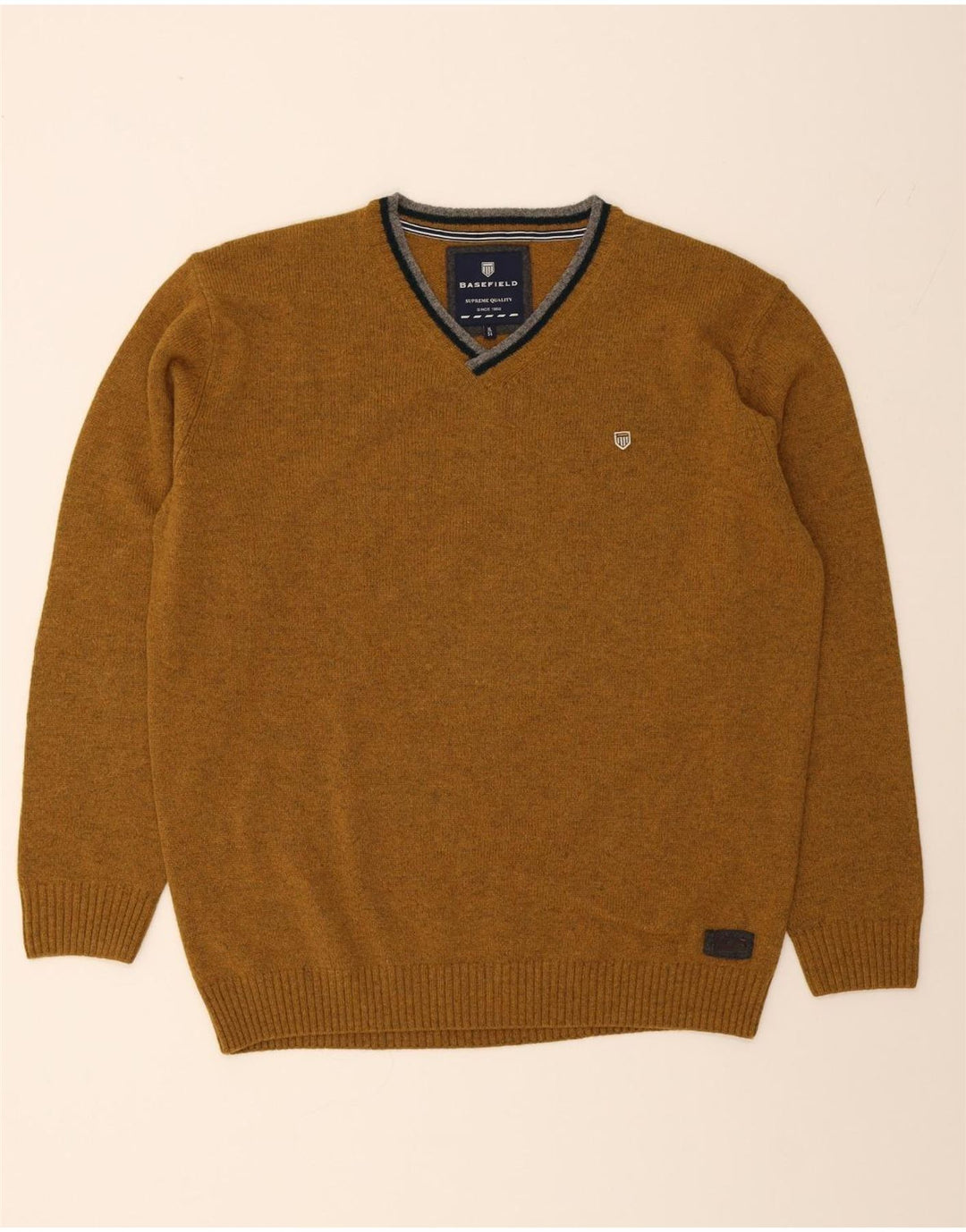 BASEFIELD Mens V-Neck Jumper Sweater IT 54 XL Brown Wool Vintage Basefield and Second-Hand Basefield from Messina Hembry 