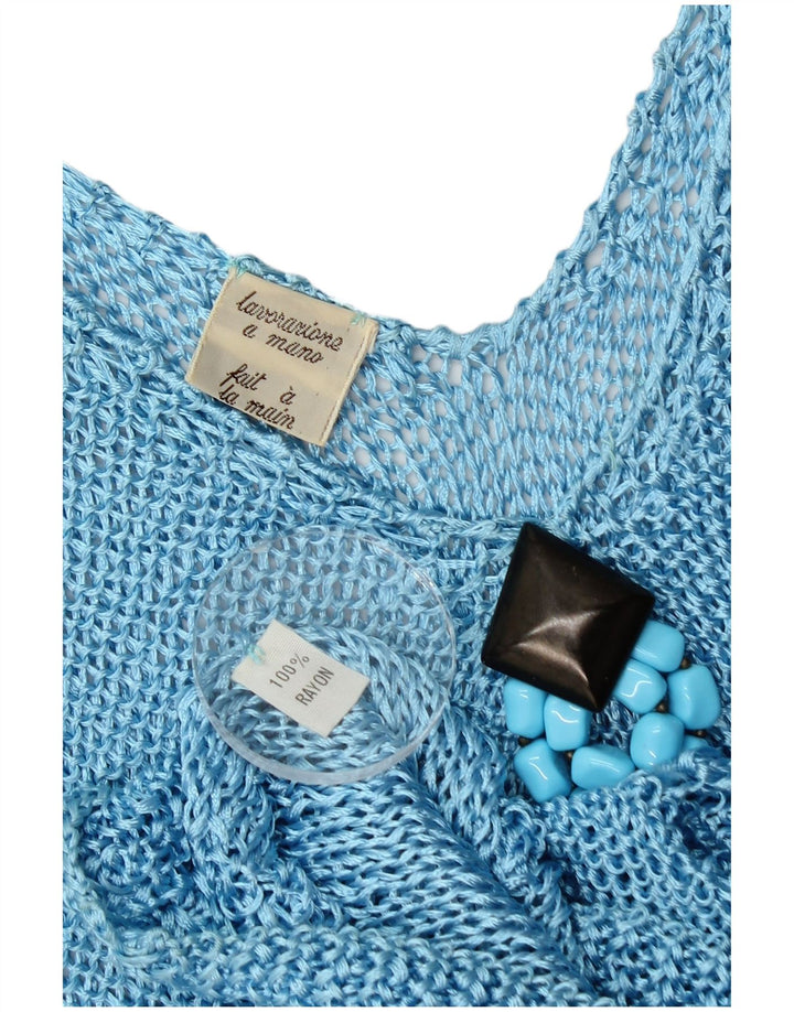 Vintage ženski prsluk bez rukava UK 10 Small Blue Rayon