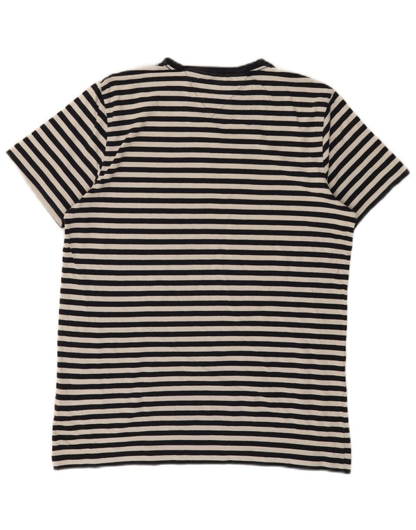 TOMMY HILFIGER Womens Slim Fit T-Shirt Top UK 14 Large Black Striped