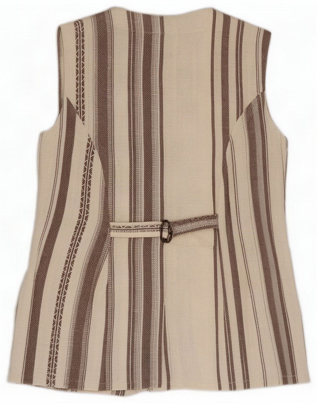 Vintage ženska jakna bez rukava s 4 gumba UK 12 Medium Beige Striped