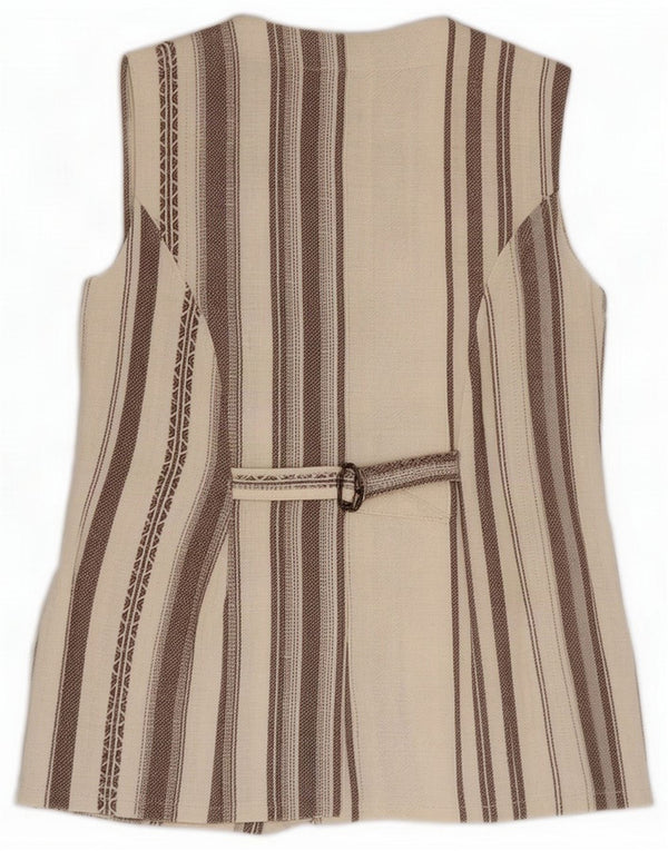 Vintage ženska jakna bez rukava s 4 gumba UK 12 Medium Beige Striped