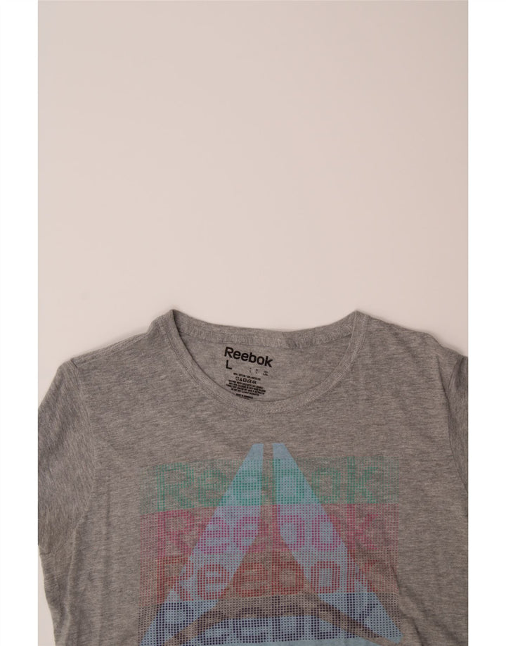REEBOK Mens Slim Graphic T-Shirt Top Large Grey Cotton Vintage Reebok and Second-Hand Reebok from Messina Hembry 