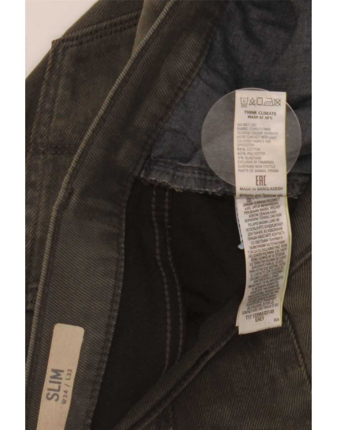 Marks & Spencer muške uske traperice W34 L33 sivi pamuk