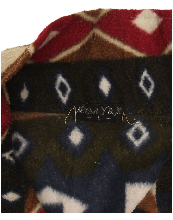 VINTAGE ženska prevelika jakna od flisa UK 16 Veliki višebojni geometrijski