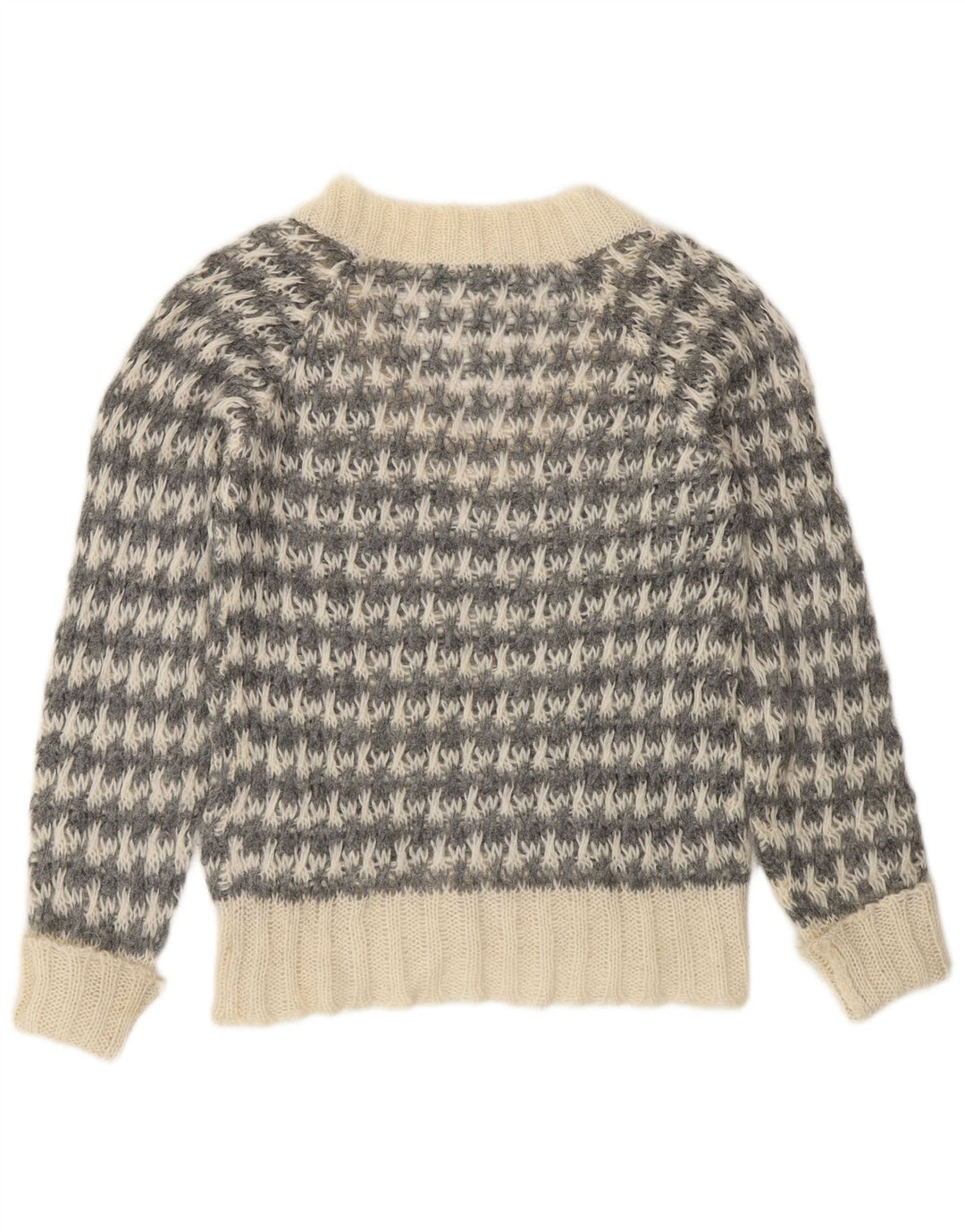 Benetton ženski džemper s V-izrezom UK 14 Srednje sivi s houndstooth-om