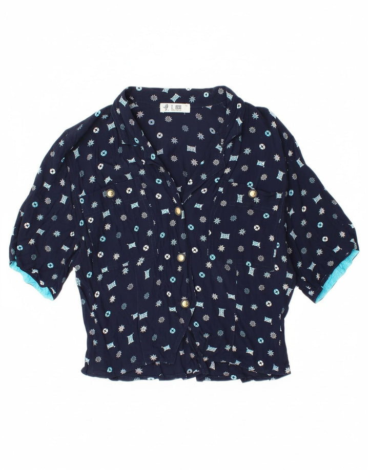 MORLY'S Womens Abstract Pattern Shirt Blouse IT 44 Medium Navy Blue