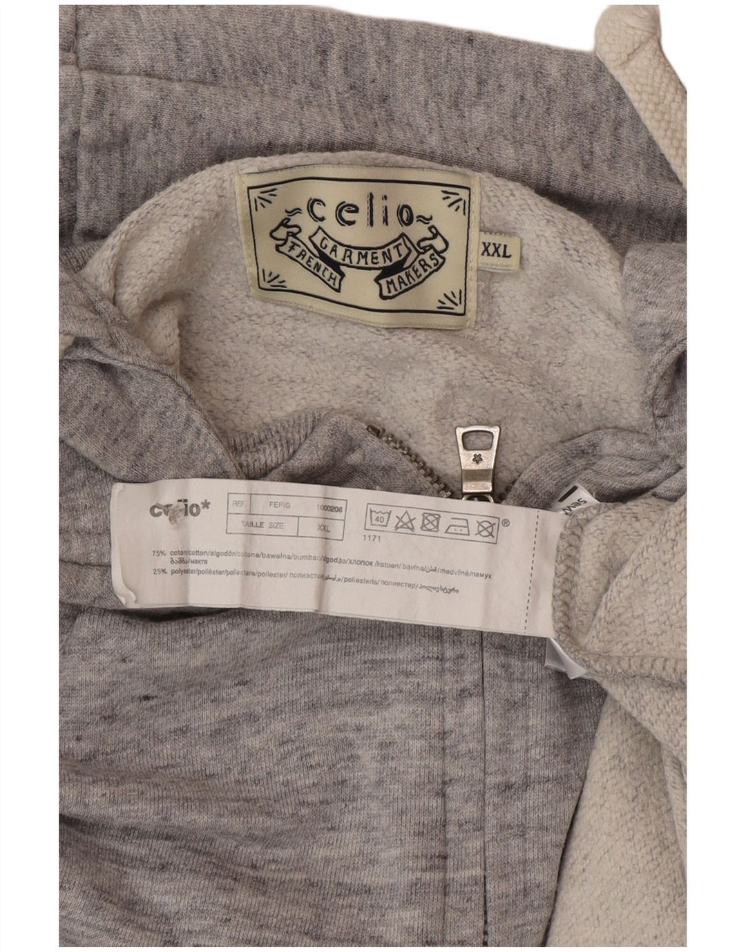 Celio muški pulover s kapuljačom na patentni zatvarač 2XL, sivi flekasti pamuk