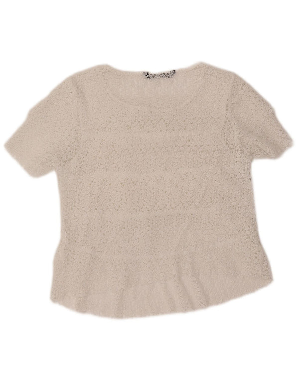 ZARA ženski gornji dio kratke bluze UK 12 Srednje bijeli cvjetni