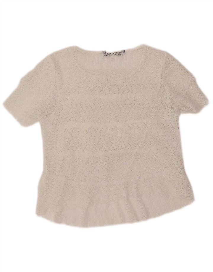 ZARA ženski gornji dio kratke bluze UK 12 Srednje bijeli cvjetni